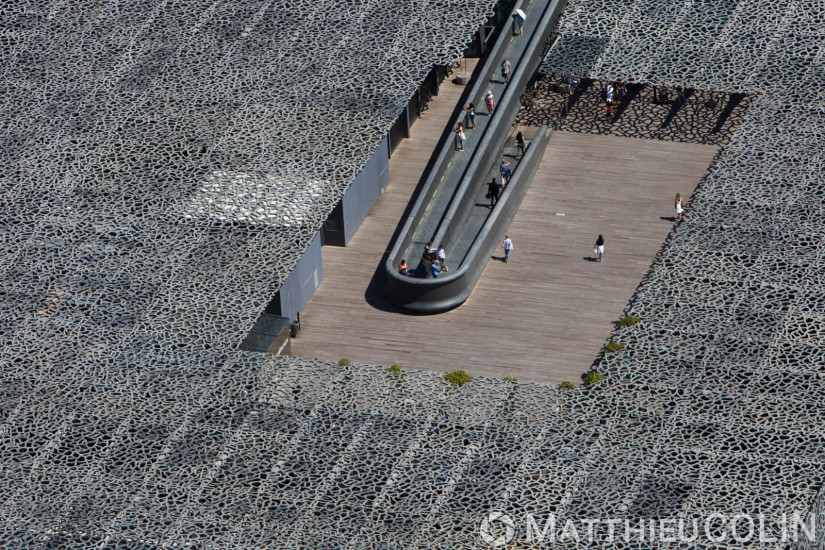Mucem ou Musée des Civilisations de l'Europe et de la Méditerranée, architecte Rudy Ricciotti et Roland Carta (vue aerienne)