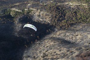 France, Vaucluse (84), Luberon, le feu de forêt du 24 juillet 2017 entre Mirabeau et la Bastidonne. l'incendie a ravagé 1300 ha, survol en parapente motorisé (vue aérienne)
