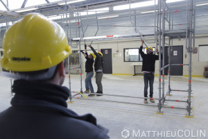 France, Bouches-du-Rhône (13), Marseille,   CFA BTP (Centre de Formation d Apprentis Bâtiment Travaux Publics) de Marseille, atelier montage d'échaffaudage