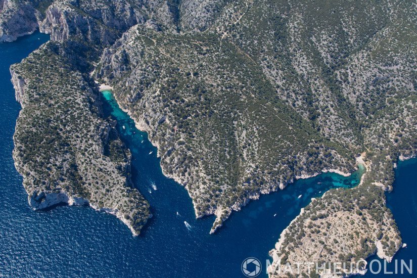 Parc National des Calanques, massif des calanques En Vau, Port Pin (vue aérienne)