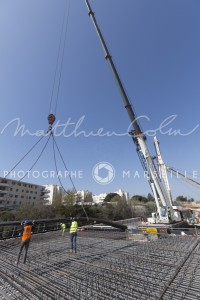 France, Bouches-du-Rhône, Marseille, travaux de la rocade L2 ou A507 contournement de 11 km reliant l'A7 à l'A50. Spie Batignolles, Sainte Marthe