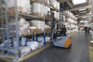 France, Bouches-du-Rhône (13), Marseille, La Valentine, Traverse de la Buzine, 13011,  société Baerlocher, Industrie spécialisé dans la fabrication et au raffinage de cires. Stockage et logistique. Cariste