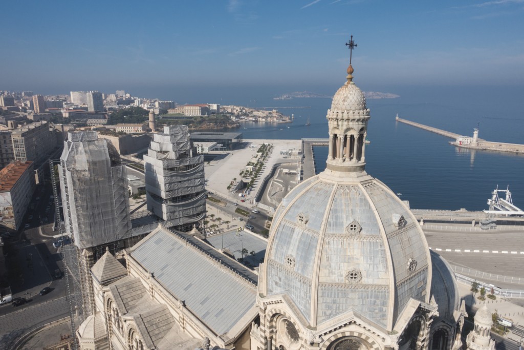 Marseille, cathédrale de la Major en rénovation, échaffaudage Altrad Plettac Mefran (vue aérienne)