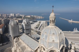 France, Bouches-du-Rhône (13),  Marseille, cathédrale de la Major en rénovation, échaffaudage Altrad Plettac Mefran (vue aérienne)