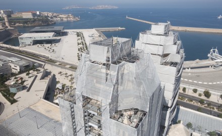 France, Bouches-du-Rhône (13),  Marseille, cathédrale de la Major en rénovation, échaffaudage Altrad Plettac Mefran (vue aérienne)