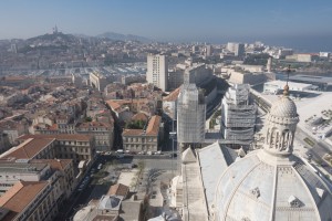 France, Bouches-du-Rhône (13),  Marseille, cathédrale de la Major en rénovation, échaffaudage Altrad Plettac Mefran (vue aérienne)
