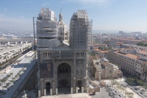 France, Bouches-du-Rhône (13),  Marseille, cathédrale de la Major en rénovation, échaffaudage Altrad Plettac Mefran (vue aérienne)