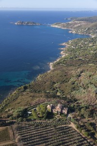 France, Var (83), presqu'ile de Saint-Tropez, Chateau Volterra et baie de Bonporteau  et Cap Taillat (vue aerienne)