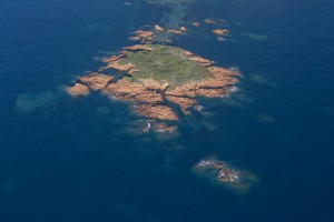 france, Var (83), littoral de la commune de Saint Raphaël, massif de l'Esterel, Cap Roux, Antheor, Agay, iles des Vieilles  (vue aérienne)