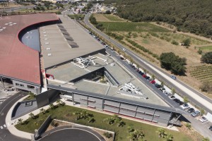 France, Var (83), La Garde, société Transfix du groupe Cahors, toit de verre Everlite, vue aérienne