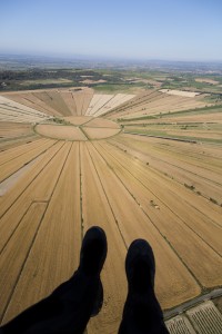 France, Hérault (34), Montady, ancien étang asséché au moyen-âge en forme de soleil ou d'étoile (vue aérienne)