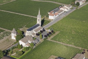 France, Gironde (33), Pomerol, village réputé pour son vignoble tels que  Pétrus, Le Pin, Lafleur, La Conseillante, Gazin, Maillet, Rouget (vue aérienne)