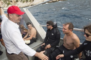 France, Bouches-du-Rhône (13), Port de Niolon, visite du centre de plongée UCPA de Niolon sur la côte Bleue de Marseille. Jean-Michel Blanquer, ministre de l’Éducation nationale, en charge des questions jeunesse au sein du gouvernement