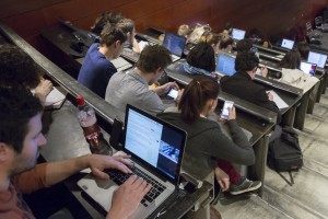 France, Bouches-du-Rhône, Marseille, Campus de Luminy, Université Aix-Marseille, école nationale supérieure d’architecture de Marseille, ENSA-Marseille ou ENSA-M. Cour en amphi