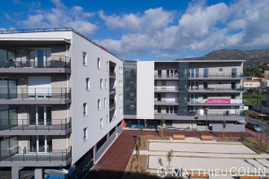 France, Var (83), Le lavandou, Les toiles blanches, programme immobilier du groupe Arcade (vue aérienne)