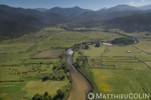 France. Corse du Sud (2A), golfe de Sagone, commune de Coggia, embouchure du Liamone (vue aérienne)