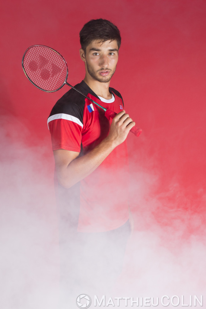 France, Bouches-du-Rhône (13), Fos-sur-Mer, portrait de Toma Junior Popov, joueur de Badminton, Yonex