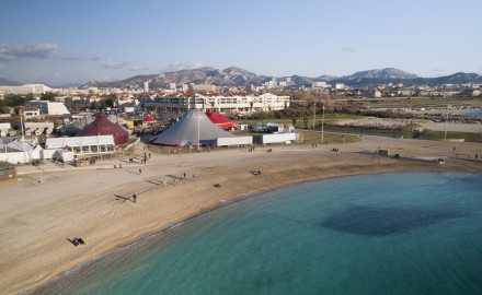 France, Bouches-du-Rhône (13), Marseille, Biennale Internationale des Arts du Cirque Marseille Provence Alpes Côte d'Azur 2019 (vue aérienne) / Photo Matthieu COLIN pour la BIAC