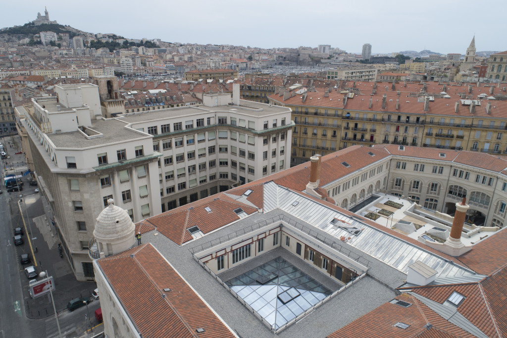 France, Bouches-du-Rhône (13), Marseille, Rénovation de la Poste Colbert, verrière, Les Alérions (vue aérienne)