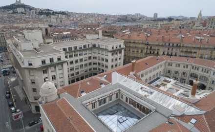 France, Bouches-du-Rhône (13), Marseille, Rénovation de la Poste Colbert, verrière, Les Alérions (vue aérienne)