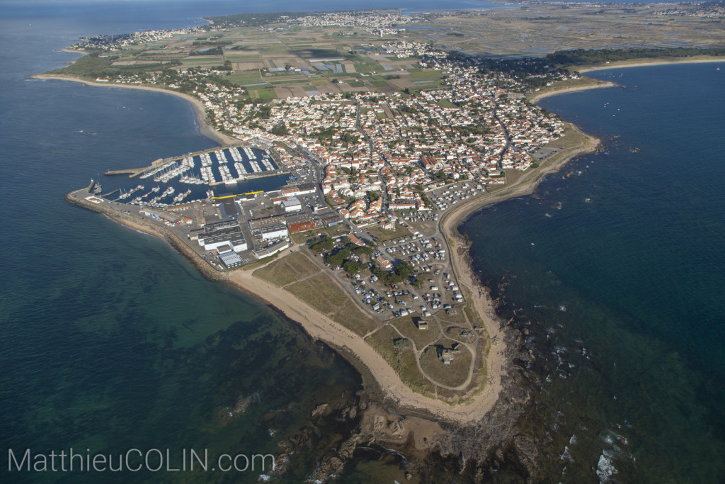 France, Vendée (85), Ile de Noirmoutier, L'Herbaudiere, le Port (vue aérienne)